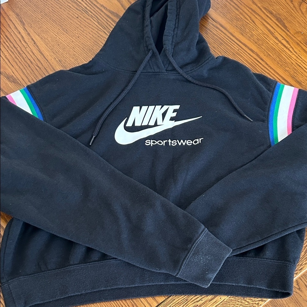 Nike Black Sportswear Hoodie with Colorful Sleeve Stripes/9